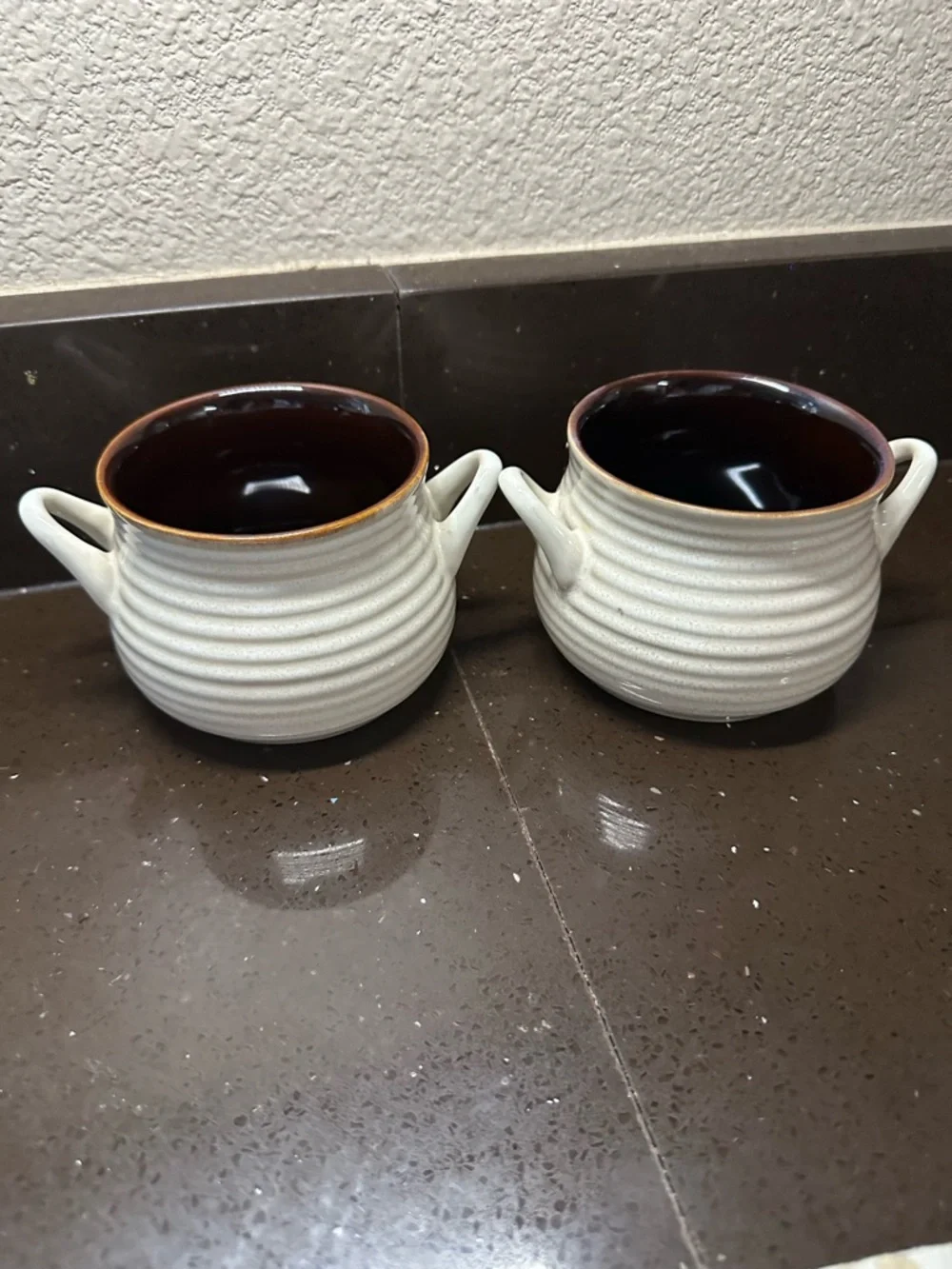 Crate&Barrel Cream Soup Bowls with Brown Glazed Interior - Set of 2